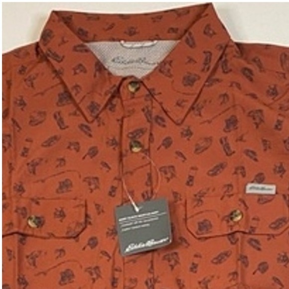 NEW Eddie Bauer Shirt Men's Large All‎ Over Print Lightweight Outdoors Fishing - Picture 1 of 8
